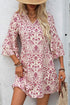 Paisley Print Notched Neck Rick Rack Tiered Mini Dress