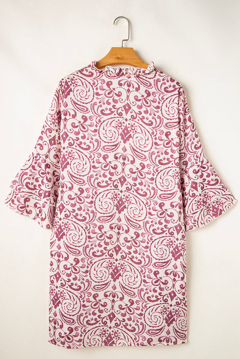 Paisley Print Notched Neck Rick Rack Tiered Mini Dress