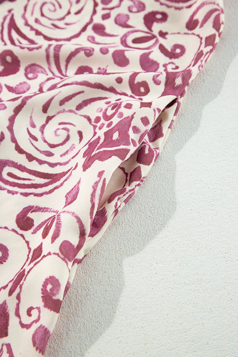 Paisley Print Notched Neck Rick Rack Tiered Mini Dress