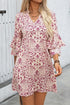 Paisley Print Notched Neck Rick Rack Tiered Mini Dress