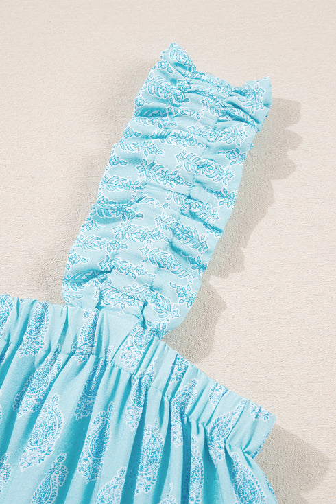 Paisley Print Ruffled Strap Square Neck Tank Top
