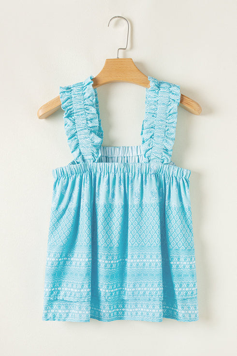 Paisley Print Ruffled Strap Square Neck Tank Top