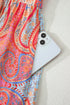 Paisley Print V Neck Short Sleeve Ruffle Bohemian Dress