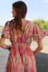 Paisley Print V Neck Short Sleeve Ruffle Bohemian Dress