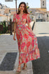 Paisley Print V Neck Short Sleeve Ruffle Bohemian Dress