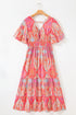 Paisley Print V Neck Short Sleeve Ruffle Bohemian Dress