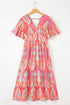 Paisley Print V Neck Short Sleeve Ruffle Bohemian Dress