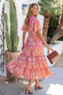 Paisley Print V Neck Short Sleeve Ruffle Bohemian Dress