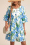Palm Floral Print Ribbon Knot Ruffle Tiered Mini Dress