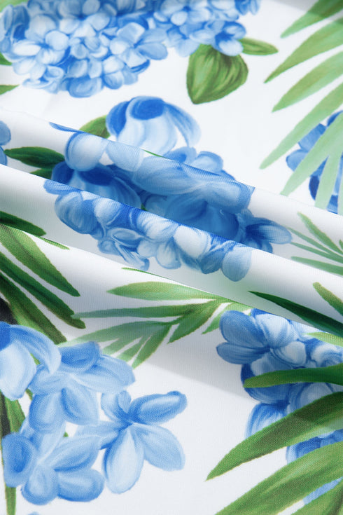 Palm Floral Print Ribbon Knot Ruffle Tiered Mini Dress