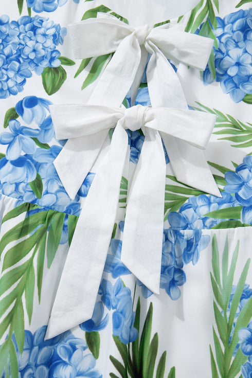 Palm Floral Print Ribbon Knot Ruffle Tiered Mini Dress