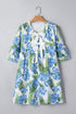 Palm Floral Print Ribbon Knot Ruffle Tiered Mini Dress