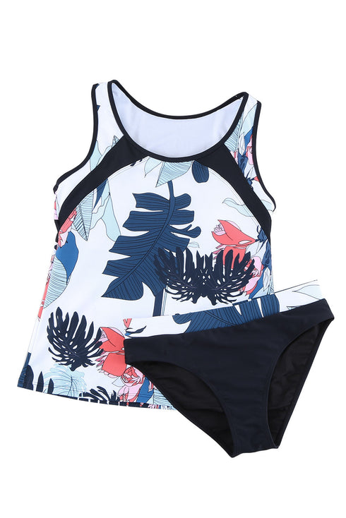 Palm Leaves Print Sleeveless Tankini Swimsuit