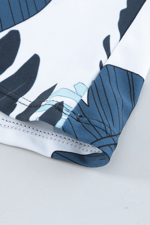 Palm Leaves Print Sleeveless Tankini Swimsuit