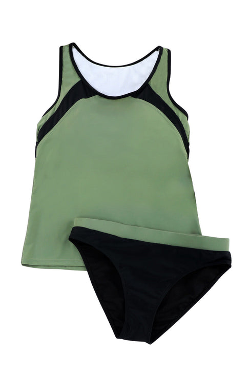 Palm Leaves Print Sleeveless Tankini Swimsuit