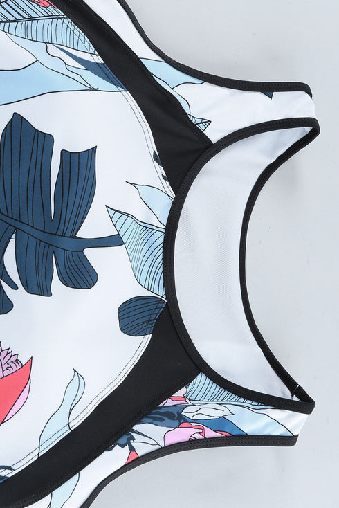 Palm Leaves Print Sleeveless Tankini Swimsuit