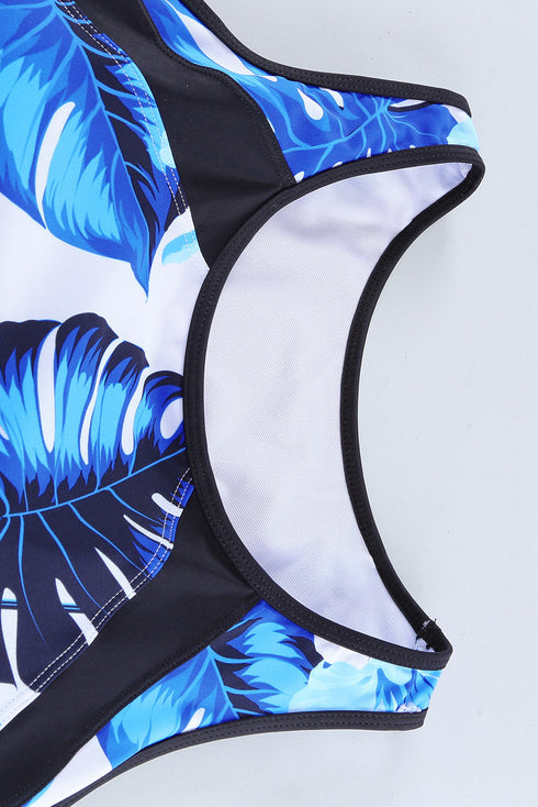 Palm Leaves Print Sleeveless Tankini Swimsuit