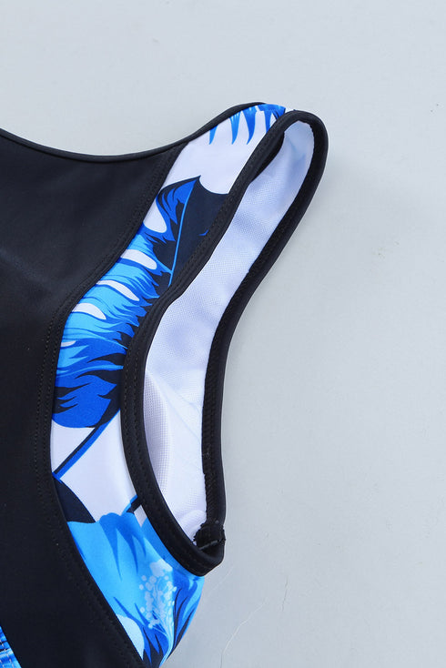 Palm Leaves Print Sleeveless Tankini Swimsuit