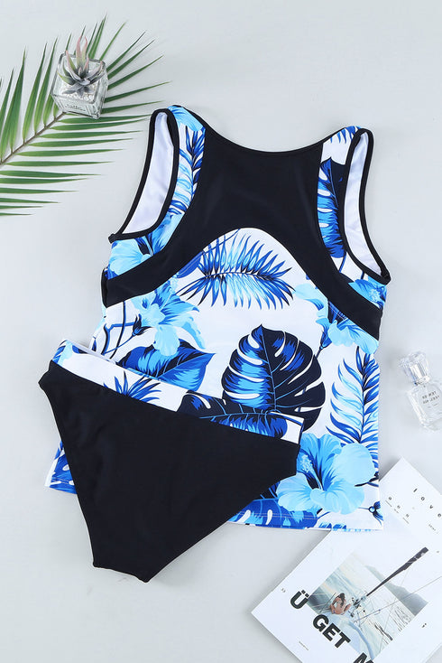 Palm Leaves Print Sleeveless Tankini Swimsuit