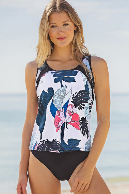 Palm Leaves Print Sleeveless Tankini Swimsuit