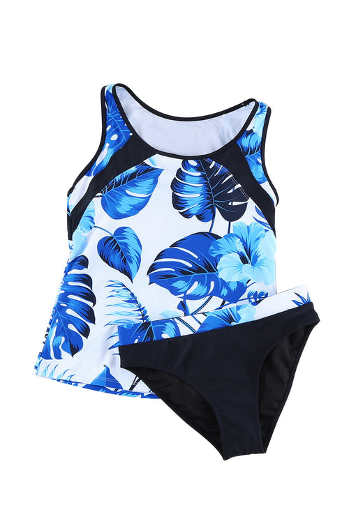 Palm Leaves Print Sleeveless Tankini Swimsuit