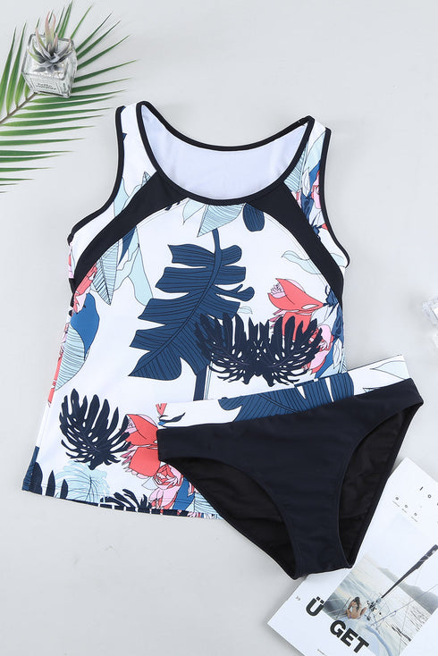 Palm Leaves Print Sleeveless Tankini Swimsuit