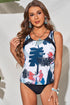 Palm Leaves Print Sleeveless Tankini Swimsuit