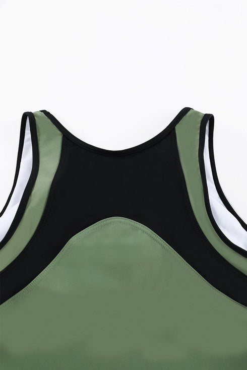 Palm Leaves Print Sleeveless Tankini Swimsuit