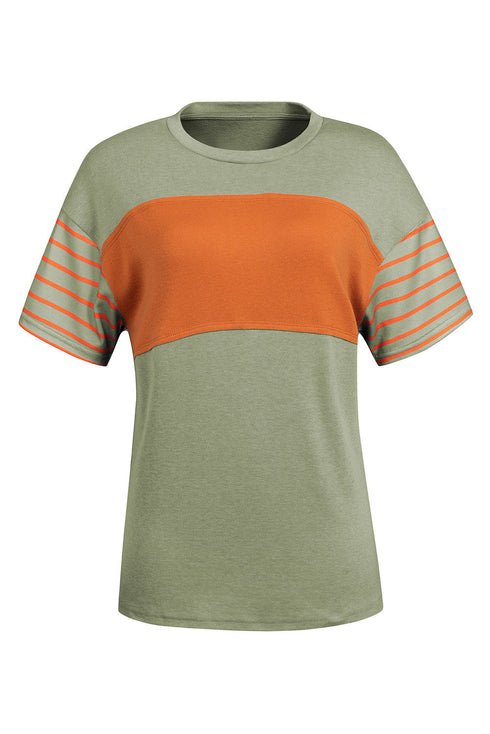 Paneled Block Striped Detail Loose Fit T Shirt