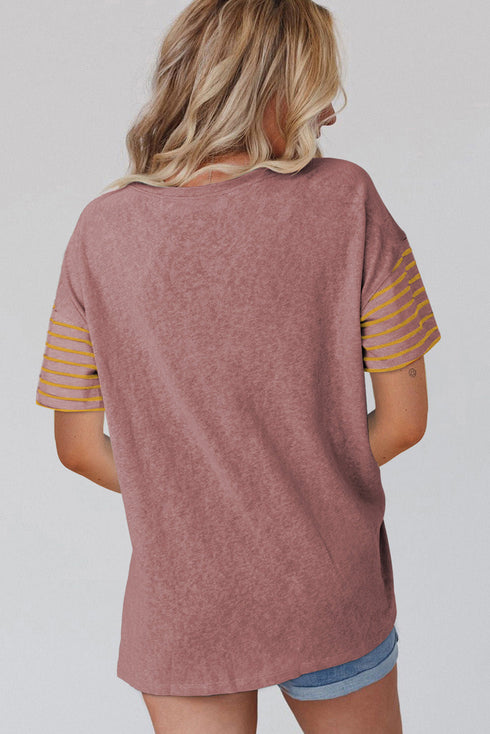Paneled Block Striped Detail Loose Fit T Shirt