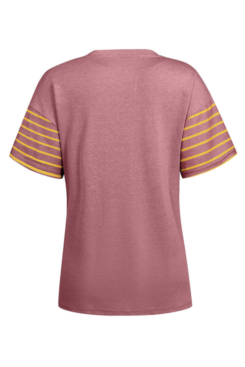 Paneled Block Striped Detail Loose Fit T Shirt