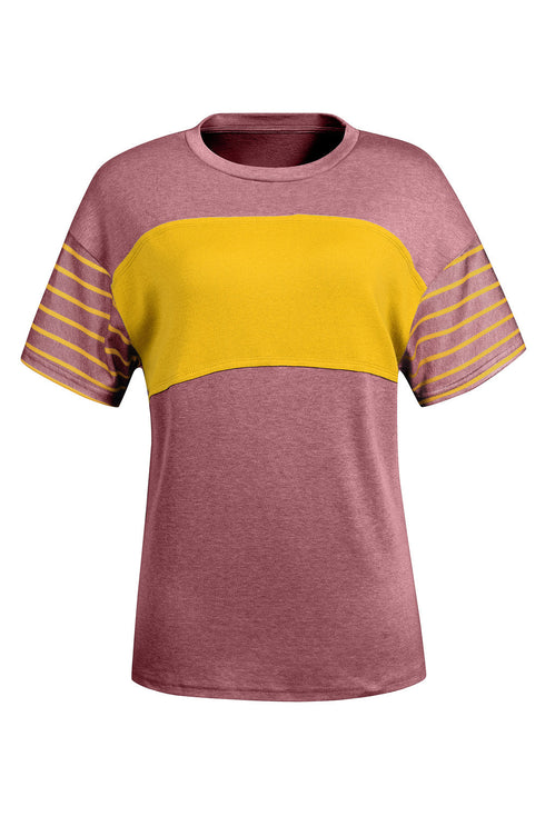 Paneled Block Striped Detail Loose Fit T Shirt