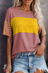 Paneled Block Striped Detail Loose Fit T Shirt