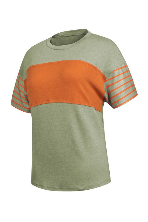 Paneled Block Striped Detail Loose Fit T Shirt