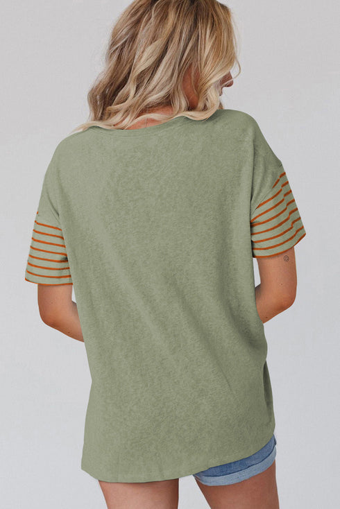 Paneled Block Striped Detail Loose Fit T Shirt