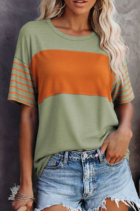 Paneled Block Striped Detail Loose Fit T Shirt
