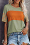 Paneled Block Striped Detail Loose Fit T Shirt