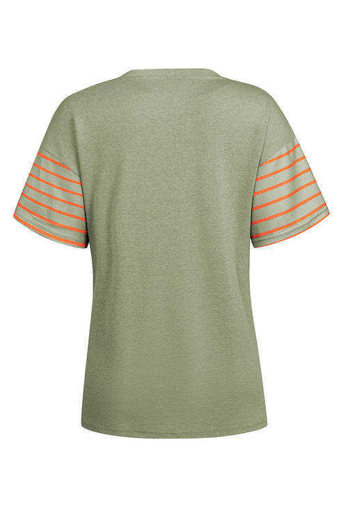 Paneled Block Striped Detail Loose Fit T Shirt