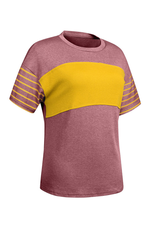 Paneled Block Striped Detail Loose Fit T Shirt