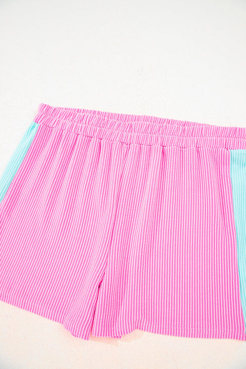 Paneled Corded Knit Tee And Shorts Loungewear