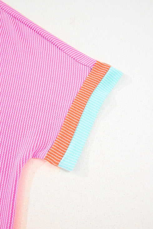 Paneled Corded Knit Tee And Shorts Loungewear