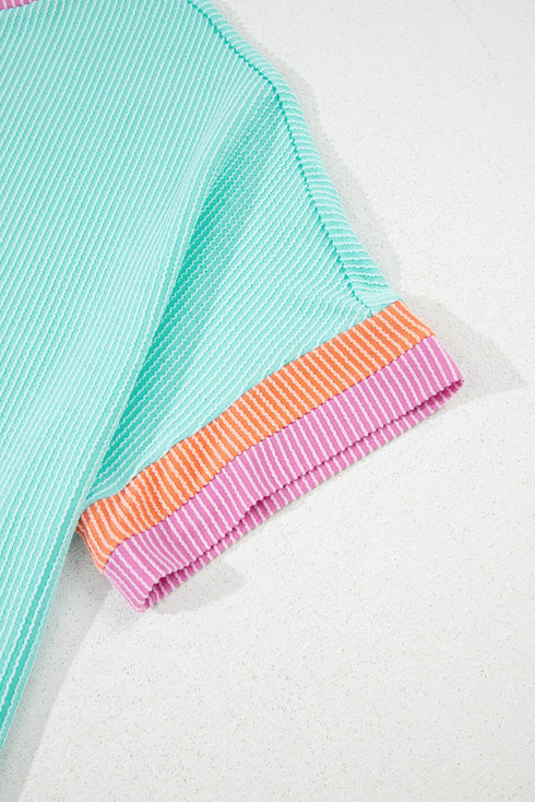 Paneled Corded Knit Tee And Shorts Loungewear