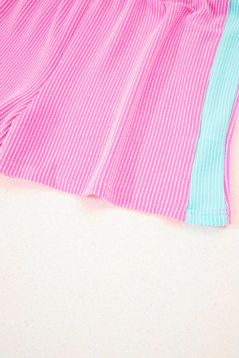 Paneled Corded Knit Tee And Shorts Loungewear