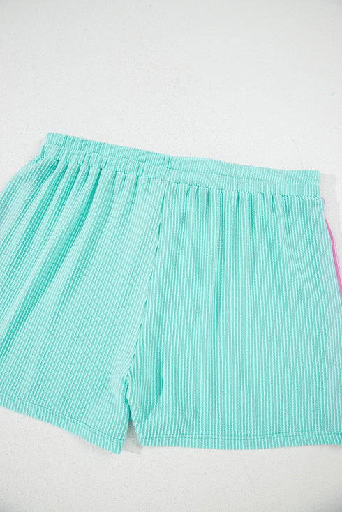 Paneled Corded Knit Tee And Shorts Loungewear