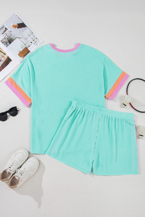Paneled Corded Knit Tee And Shorts Loungewear