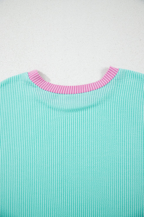 Paneled Corded Knit Tee And Shorts Loungewear