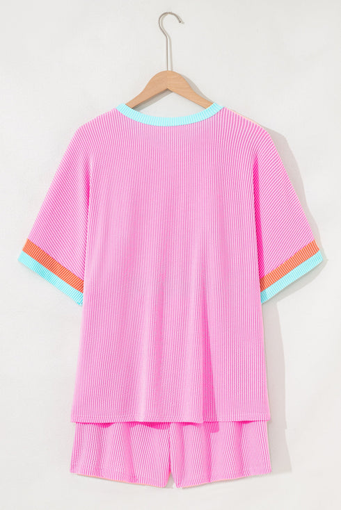 Paneled Corded Knit Tee And Shorts Loungewear