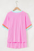 Paneled Corded Knit Tee And Shorts Loungewear