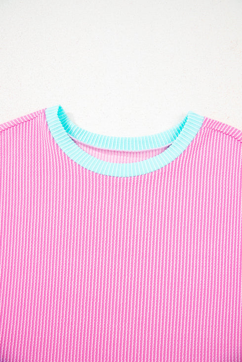 Paneled Corded Knit Tee And Shorts Loungewear