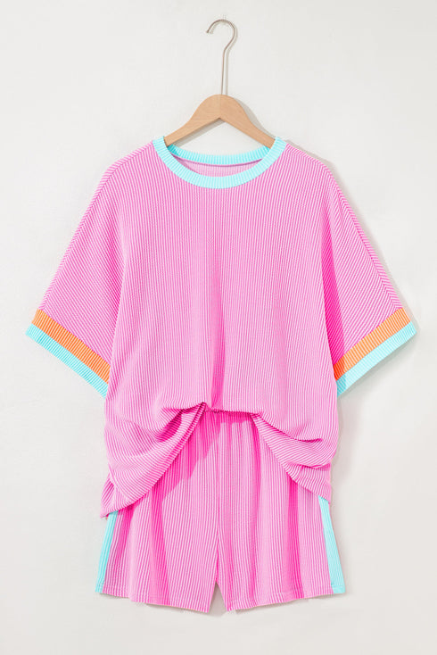 Paneled Corded Knit Tee And Shorts Loungewear